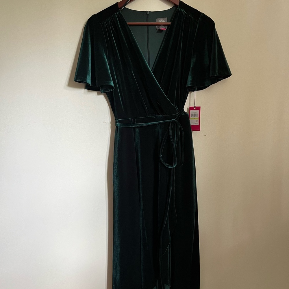 Dark Green Velvet Wrap Dress